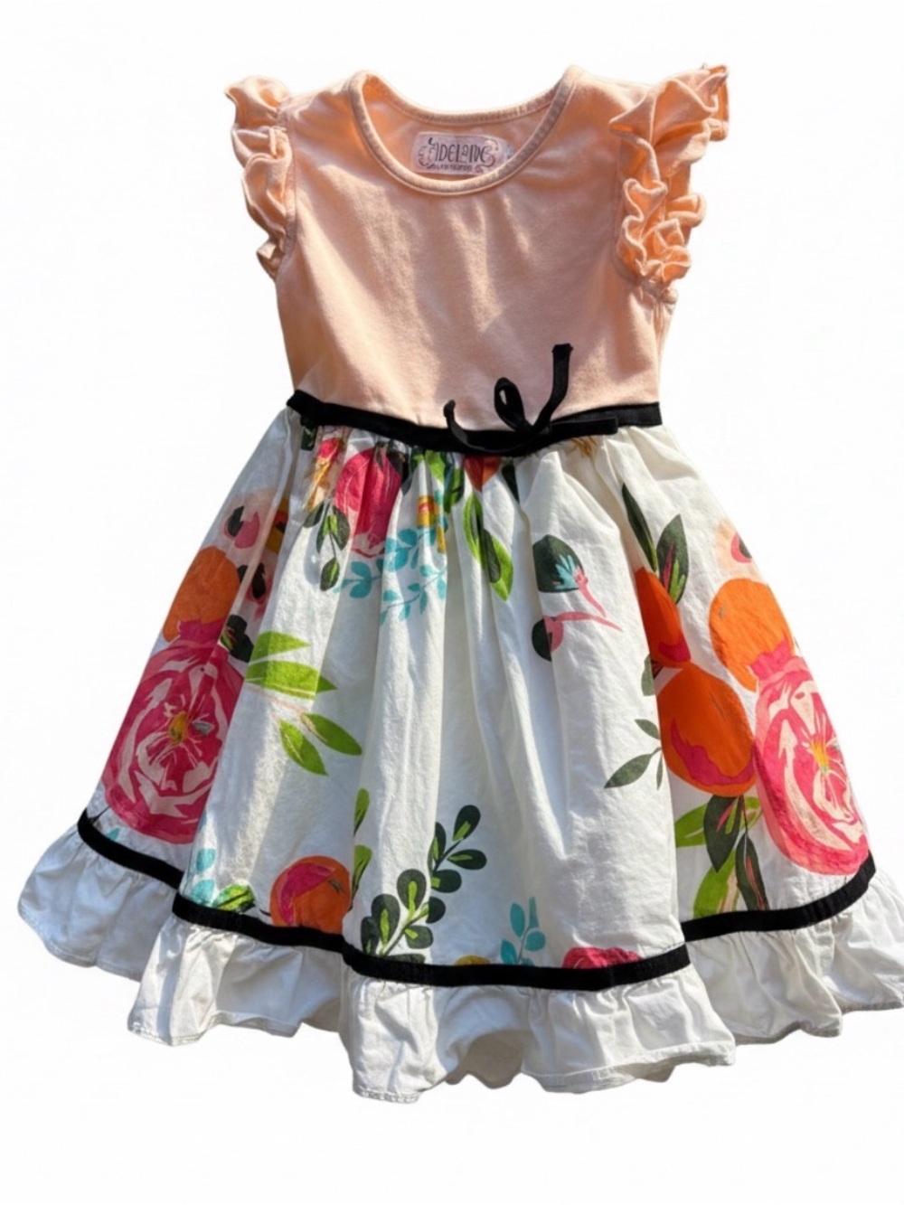 Adelaide Peach & Floral Girls Twirl Skirt Dress